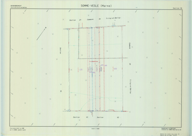 Somme-Vesle (51548). Section YB échelle 1/2000, plan remembré pour 1989, plan régulier (calque)