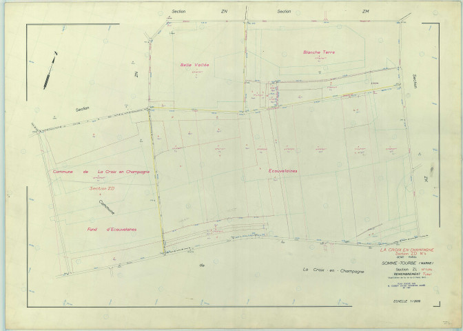 Somme-Tourbe (51547). Section ZL échelle 1/2000, plan remembré pour 1963 (extension sur La Croix-en-Champagne section ZD), plan régulier (papier armé)