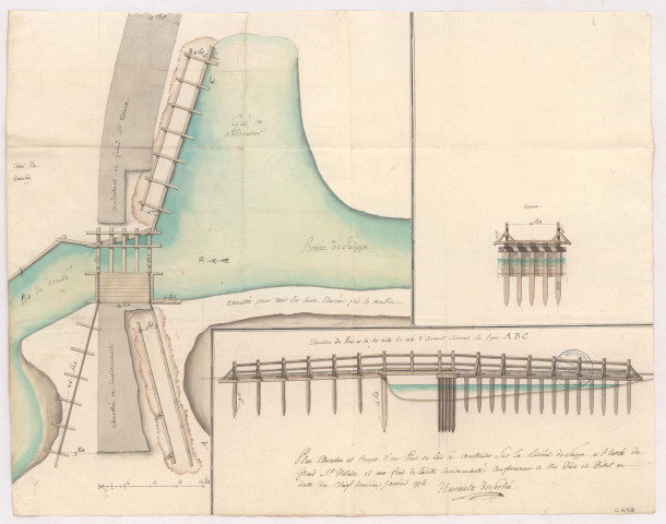 Plans de la reconstruction du pont de Suippe à Saint-Hilaire-le-Grand, 1774.