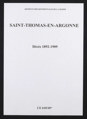 Saint-Thomas-en-Argonne. Décès 1892-1909