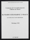 Communes de Mairy-sur-Marne à Vraux de l'arrondissement de Châlons. Mariages 1922