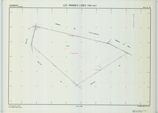Grandes-Loges (Les) (51278). Section YW échelle 1/2000, plan remembré pour 1991, plan régulier (calque)