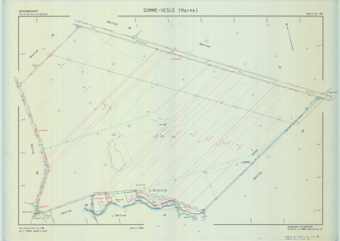 Somme-Vesle (51548). Section YW échelle 1/2000, plan remembré pour 1989, plan régulier (calque)
