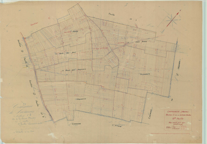 Lavannes (51318). Section C2 échelle 1/2500, plan mis à jour pour 1942, plan non régulier (papier).