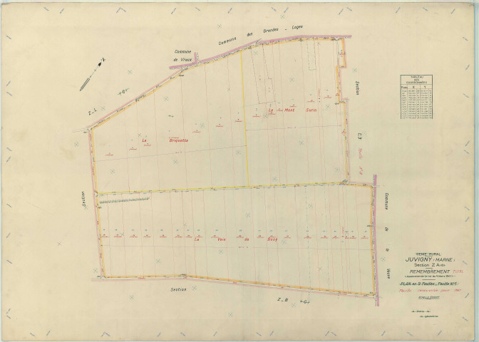 Juvigny (51312). Section ZA échelle 1/2000, plan remembré pour 1949 (renouvelé pour 1961), plan régulier (papier armé)