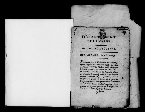 Marcilly-sur-Seine. Naissances, mariages, décès, publications de mariage 1793-an X