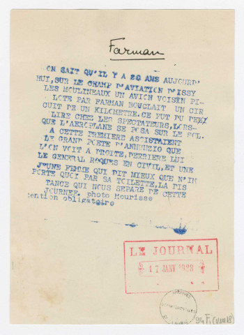 Spectateurs sur le champ d'aviation d'Issy-les-Moulineaux : Général Pierre Auguste Roques et l'écrivain Gabriele Annunzio, 17.01.1928