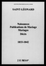 Saint-Léonard. Naissances, publications de mariage, mariages, décès 1833-1842
