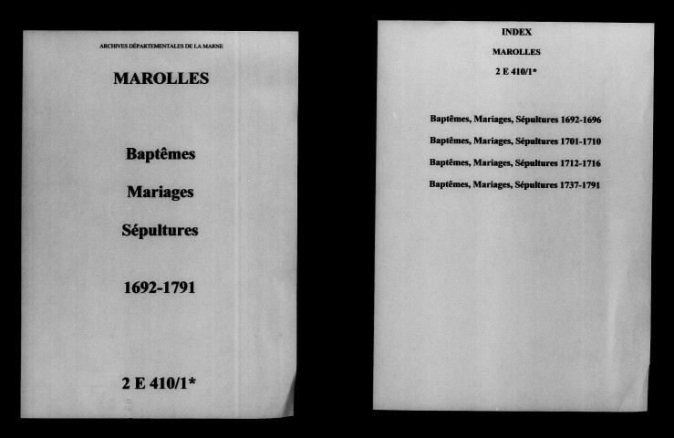 Marolles. Baptêmes, mariages, sépultures 1692-1791