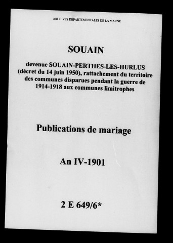 Souain. Publications de mariage an IV-1901