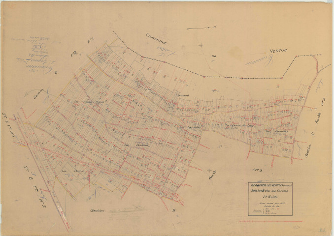 Bergères-lès-Vertus (51049). Section B2 échelle 1/1250, plan révisé pour 1937, plan non régulier (papier)