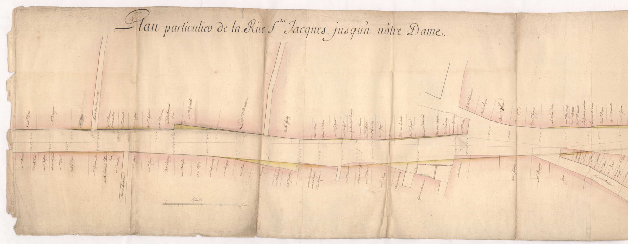Châlons-sur-Marne. Route nationale n° 3. Plan de la rue de St Jacques et de Vaux, 1766.