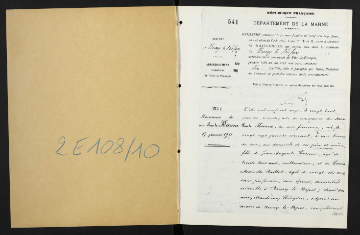 Bussy-le-Repos. Naissances, mariages, décès 1911-1919 (reconstitutions)