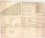 Plan des bâtiments et jardins de diverses portions de la ferme d'Aulnay, vers 1784.