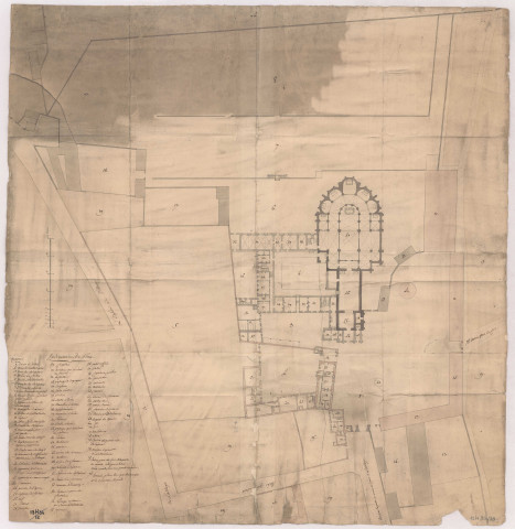 Plan des maisons abbatiales conventuelle de l'abbaye de Saint Thierry, chapelle Saint-Sébastien, 1663-1668.