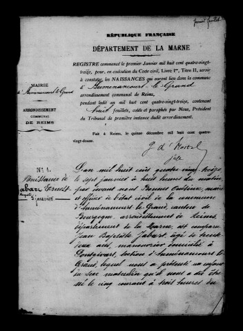 Auménancourt-le-Grand. Naissances, publications de mariage, mariages, décès 1893-1902