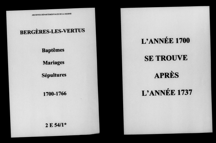 Bergères-lès-Vertus. Baptêmes, mariages, sépultures 1700-1766