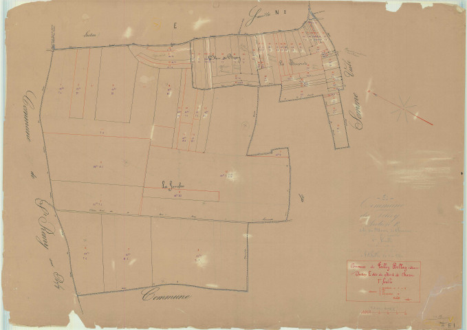 Tilloy-et-Bellay (51572). Section E1 échelle 1/2500, plan mis à jour pour 1933, plan non régulier (papier)