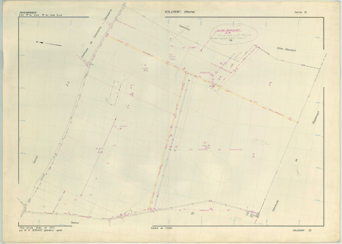 Voilemont (51650). Section ZD échelle 1/2000, plan remembré pour 1972, plan régulier (papier armé)