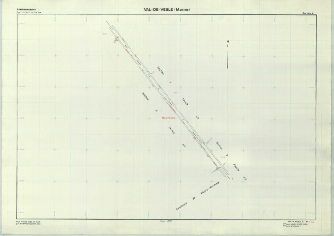 Val-de-Vesle (51571). Section X échelle 1/2000, plan remembré pour 1979, plan régulier (papier armé).