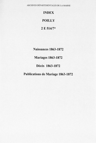 Poilly. Naissances, mariages, décès, publications de mariage 1863-1872