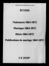 Écueil. Naissances, mariages, décès, publications de mariage 1863-1872