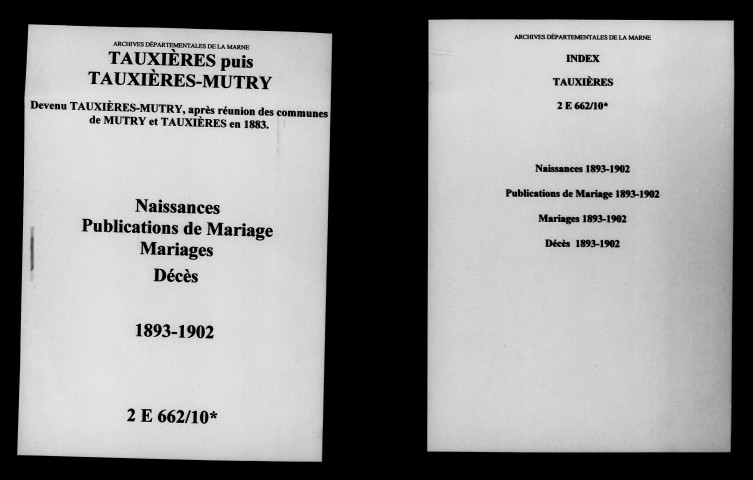 Tauxières-Mutry. Naissances, publications de mariage, mariages, décès 1893-1902