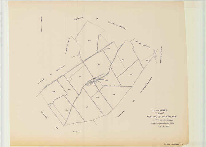 Cheniers (51146). Tableau d'assemblage 3 échelle 1/10000, plan mis à jour pour 1933, plan non régulier (papier)