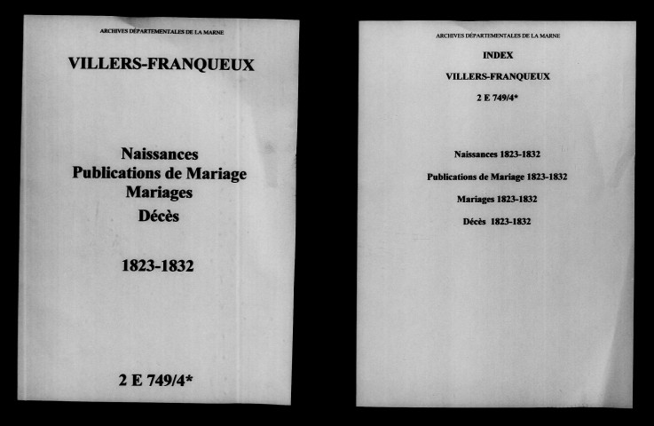 Villers-Franqueux. Naissances, publications de mariage, mariages, décès 1823-1832