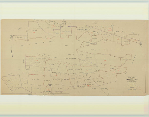 Orconte (51417). Tableau d'assemblage échelle 1/5000, plan remembré pour 1955, plan régulier (papier)