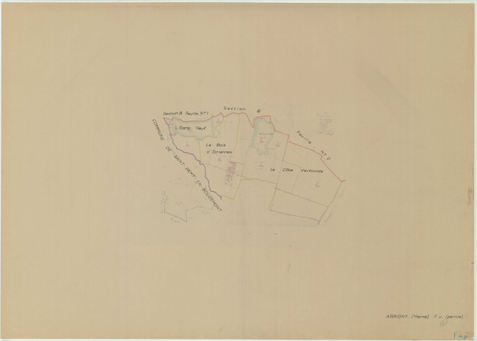 Arrigny (51016). Section F2 échelle 1/5000, plan mis à jour pour 1955 (Section FU 2e partie), plan non régulier (papier)
