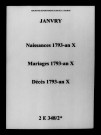 Janvry. Naissances, mariages, décès 1793-an X