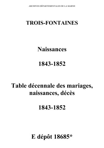 Trois-Fontaines. Naissances et tables décennales des naissances, mariages, décès 1843-1852