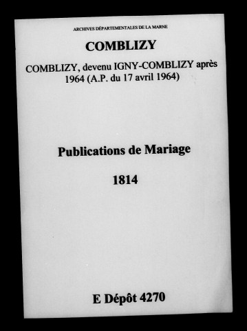 Comblizy. Publications de mariage 1814