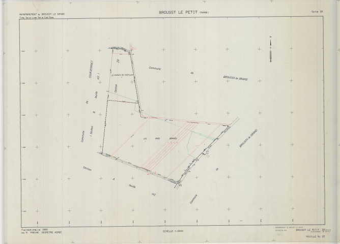 Broussy-le-Petit (51091). Section ZB échelle 1/2000, plan remembré pour 01/01/1980, plan régulier de qualité P5 (calque)