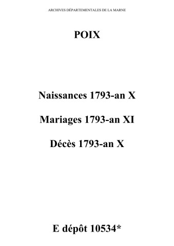 Poix. Naissances, mariages, décès 1793-an XI