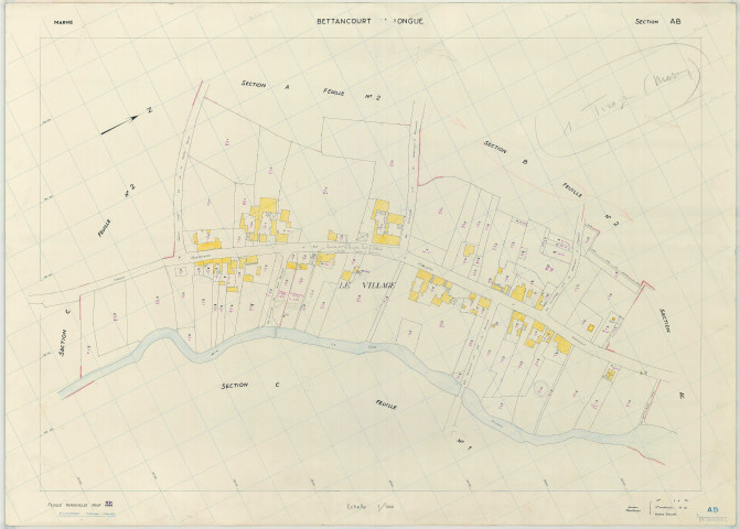 Bettancourt-la-Longue (51057). Section AB échelle 1/1000, plan renouvelé pour 1970, plan régulier (papier armé)