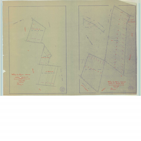 Witry-lès-Reims (51662). Section T2 échelle 1/2000, plan remembré pour 1954, contient une extension sur V5, plan régulier (papier).