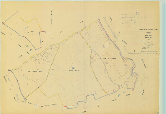 Servon-Melzicourt (51533). Section F2 échelle 1/2500, plan mis à jour pour 1969, plan non régulier (papier)