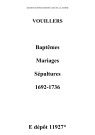 Vouillers. Baptêmes, mariages, sépultures 1692-1736