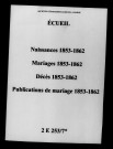 Écueil. Naissances, mariages, décès, publications de mariage 1853-1862