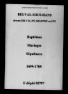 Belval-sous-Hans. Baptêmes, mariages, sépultures 1699-1705