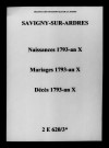 Savigny-sur-Ardres. Naissances, mariages, décès 1793-an X