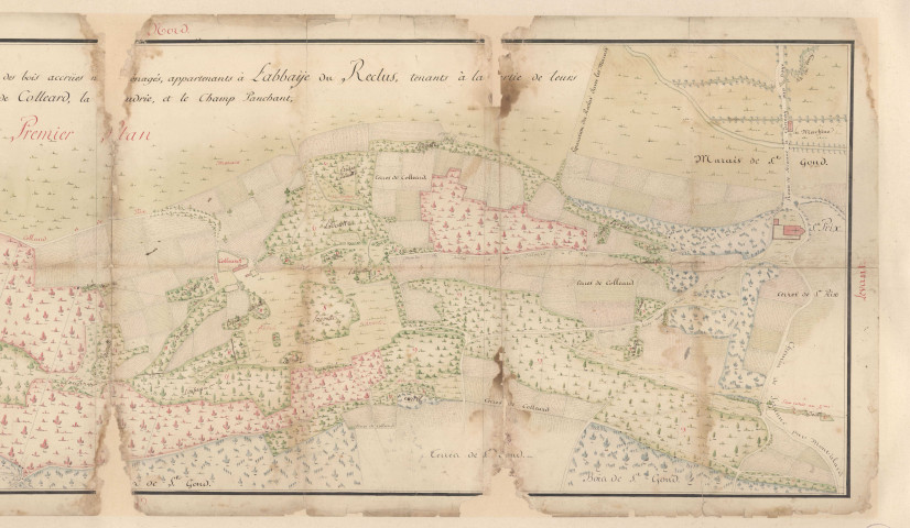 Plan géométral d'une partie des bois accrües, appartenant à l'abbaye du Reclus. Premier plan, 1788.