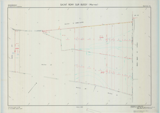 Saint-Remy-sur-Bussy (51515). Section YL échelle 1/2000, plan remembré pour 1993 (extension sur Somme-Suippe section YC), plan régulier (calque)