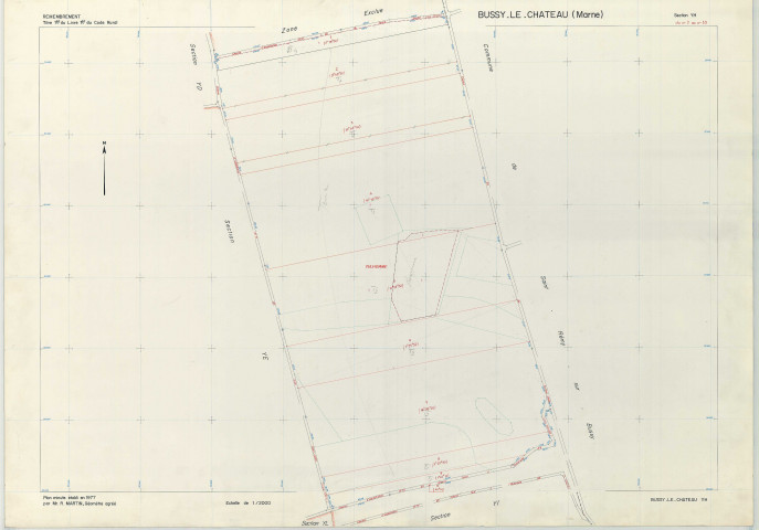 Bussy-le-Château (51097). Section YH échelle 1/2000, plan remembré pour 1977, plan régulier (papier armé)