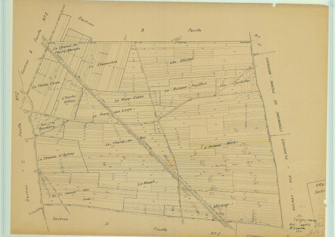 Val-des-Marais (51158). Coligny (51158). Section X1 1 échelle 1/2000, plan remembré pour 1954, plan régulier (papier)
