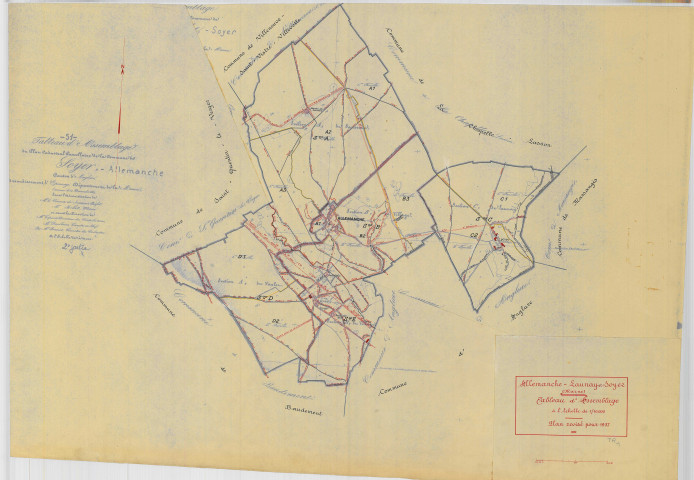 Allemanche-Launay-et-Soyer (51004). Tableau d'assemblage 1 échelle 1/10000, plan pour 01/01/1937 (papier)