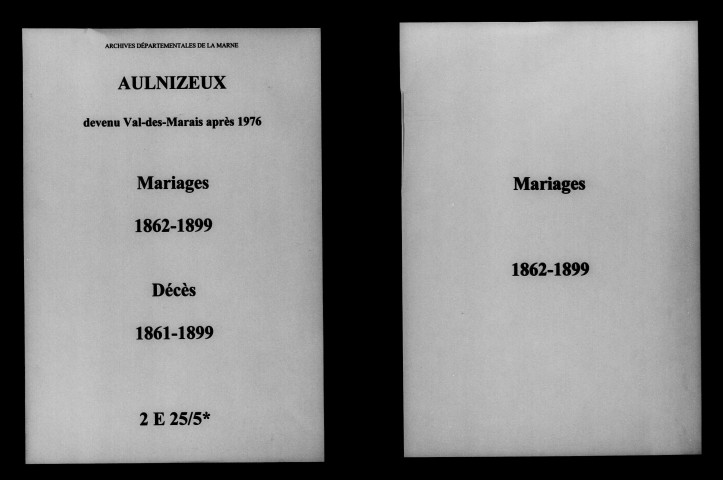Aulnizeux. Mariages, décès 1861-1899