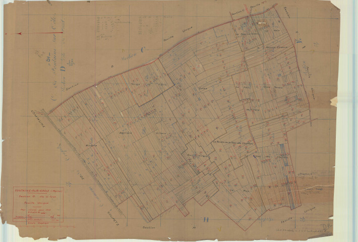 Faux-Vésigneul (51244). Fontaine-sur-Coole (51257). Section D échelle 1/2500, plan mis à jour pour 1935, plan non régulier (calque)